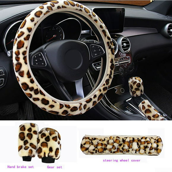 Denim Leopard Print Car Steering Wheel Cover 15 Inches Universal for Cars Wild Sexy SUVs Vehicles Car Interior Accessories for Men and Women Trucks Light Blue Anti-Slip 
